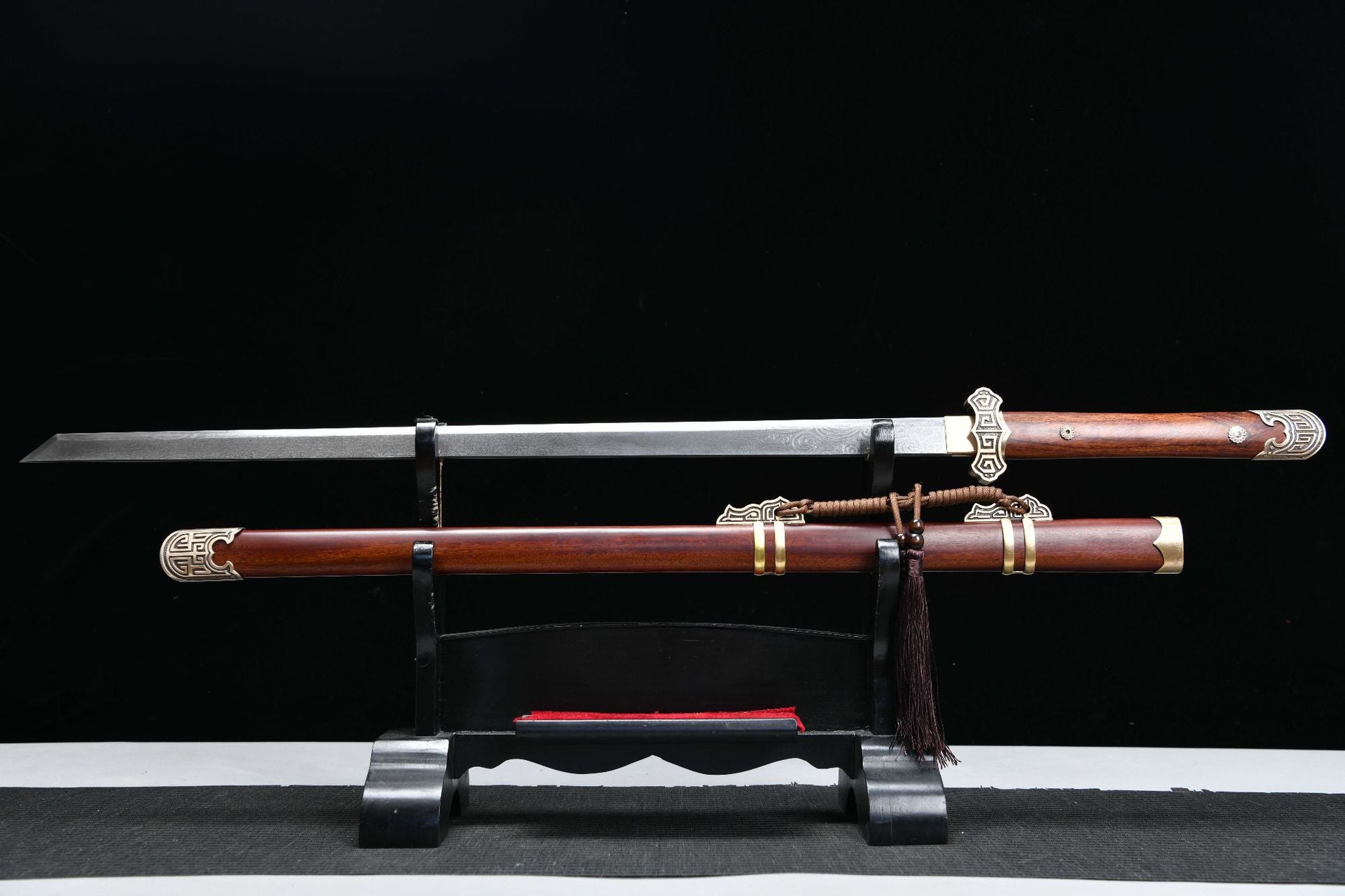 1200 New Specials Long 26-inch Damascus Tang Knife with Wave Pattern - Hui Ruyi Tang Knife