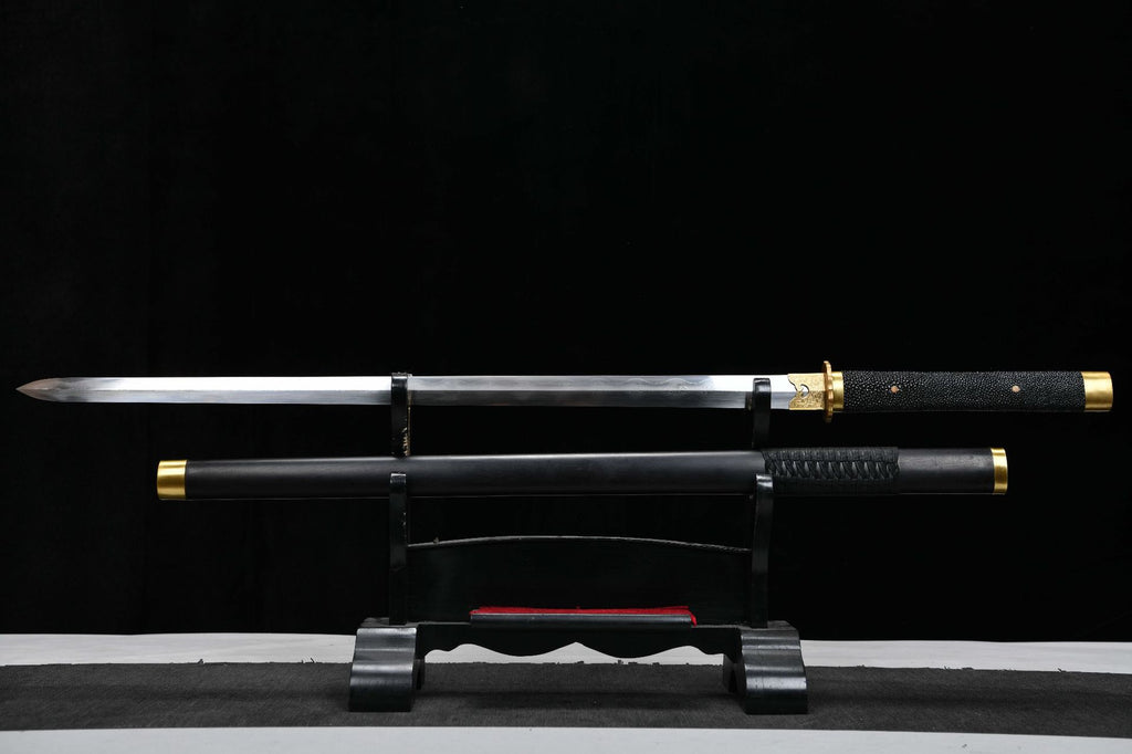 1260 New Handmade Long 28-inch Patterned Steel Burnished Edge Plain Tang Sword - Shadow Stabbing Tomb