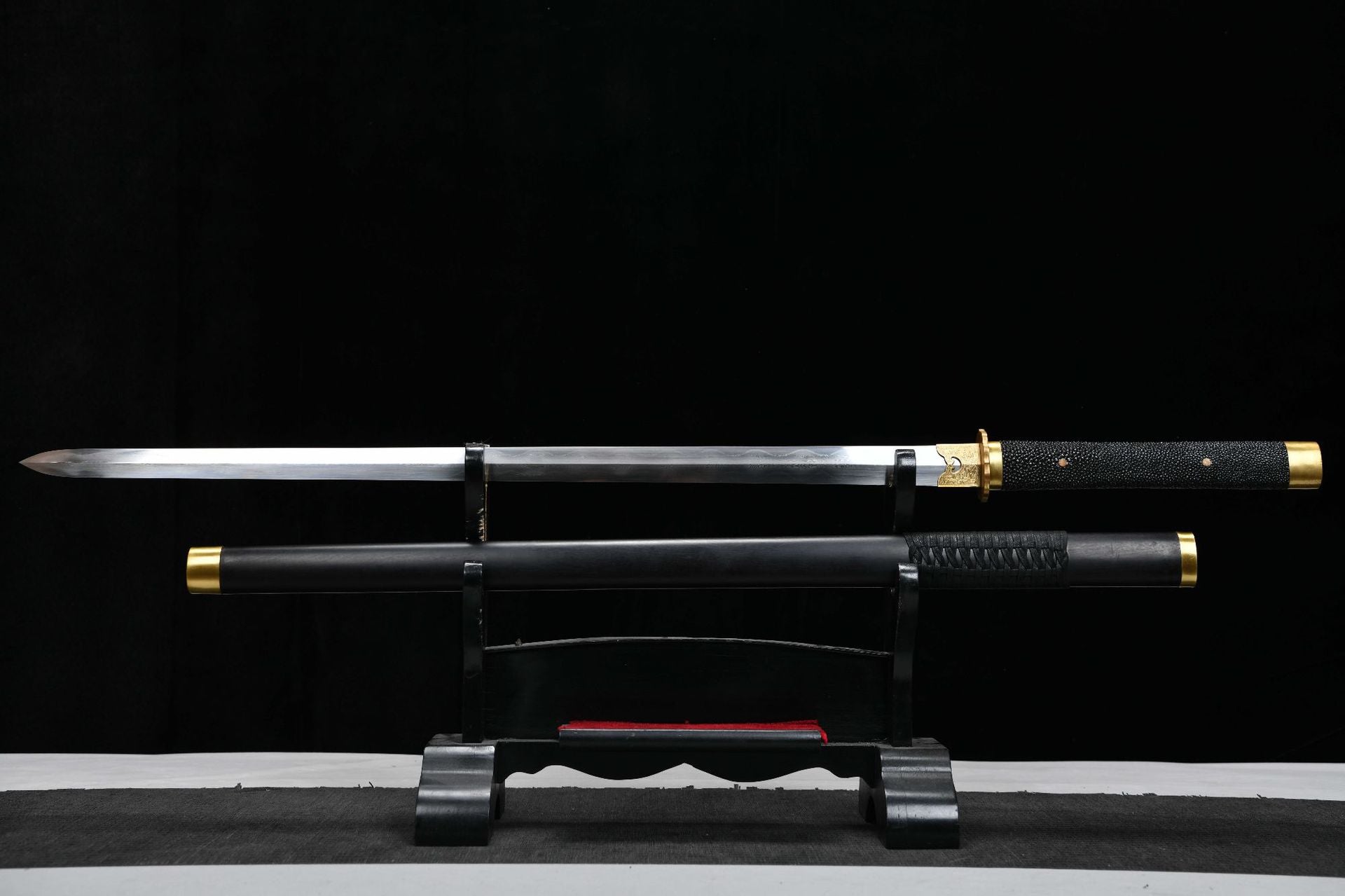 1260 New Handmade Long 28-inch Patterned Steel Burnished Edge Plain Tang Sword - Shadow Stabbing Tomb