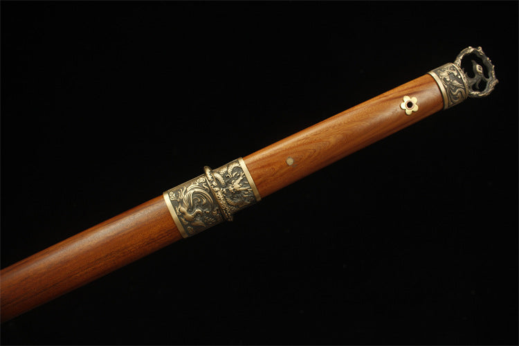 1200 Year-end Welfare Special Long 26 inch New Damascus Copper Mounted Tang Knife - Dragon Flying Phoenix Dance