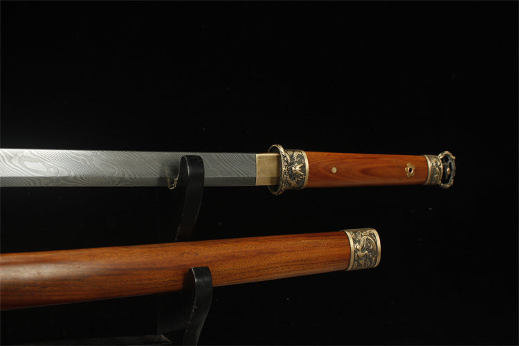 1200 Year-end Welfare Special Long 26 inch New Damascus Copper Mounted Tang Knife - Dragon Flying Phoenix Dance