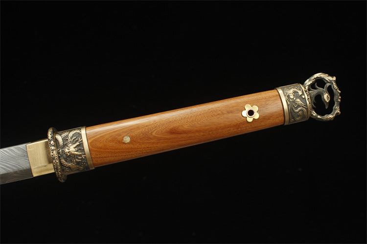 1200 Year-end Welfare Special Long 26 inch New Damascus Copper Mounted Tang Knife - Dragon Flying Phoenix Dance