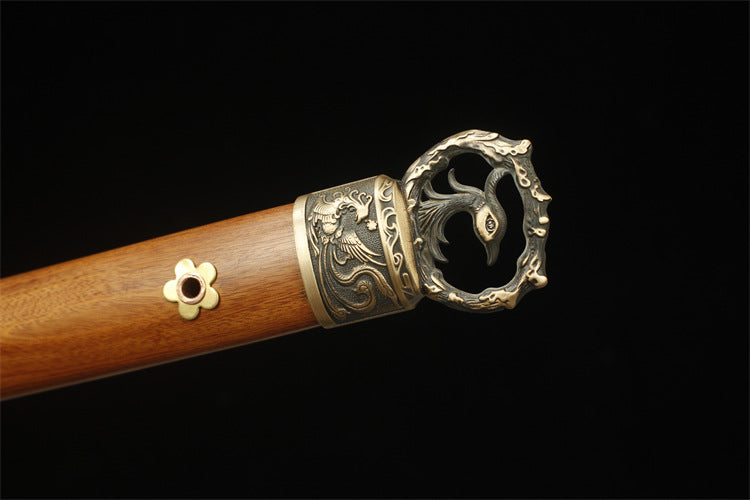 1200 Year-end Welfare Special Long 26 inch New Damascus Copper Mounted Tang Knife - Dragon Flying Phoenix Dance