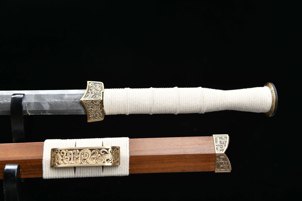 1300 New Handmade Long 28-inch Flower Patterned Steel Han Sword with Dragon Pattern--Supreme Han Sword