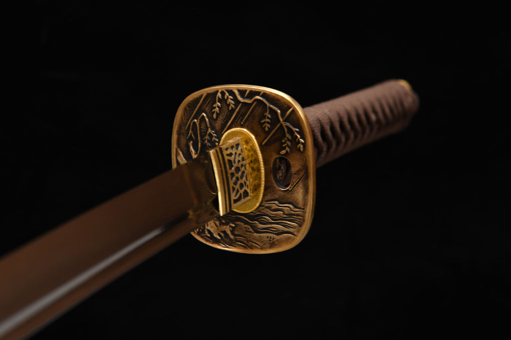 26 inch Hundred Refined Steel Burnt Edge Maki-e Samurai Sword - Hermit Fighting Sword