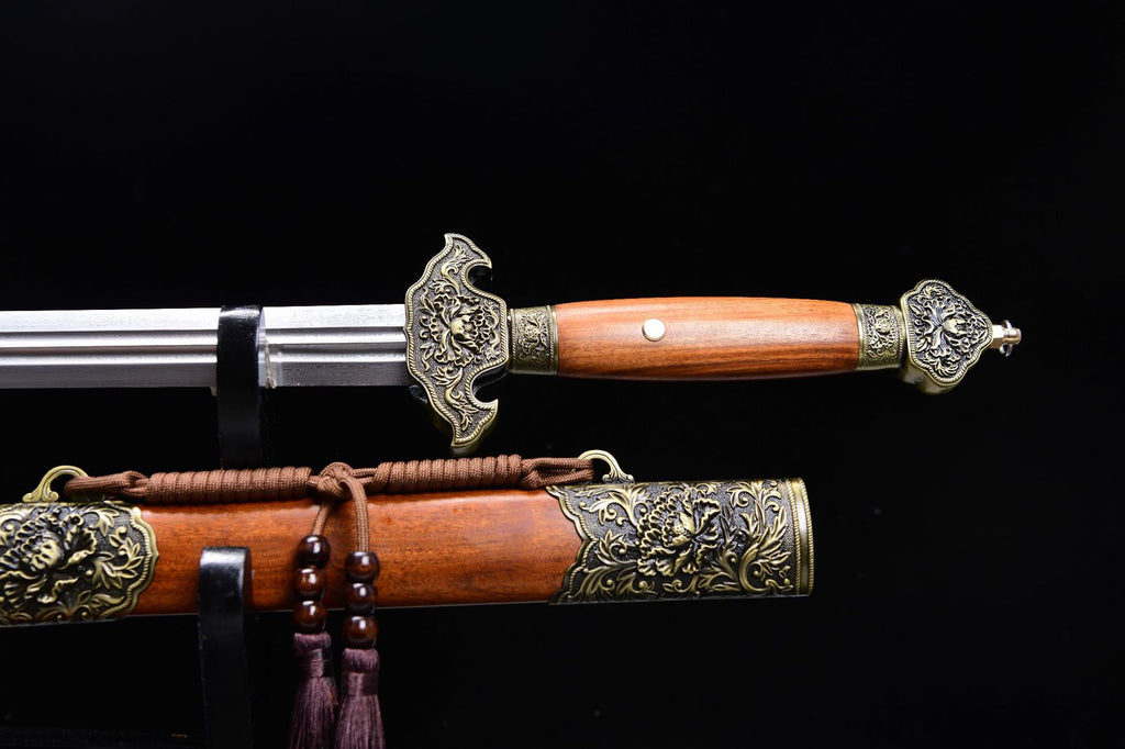 760 Long 28" Patterned Steel Clear Sword - Peony Sword