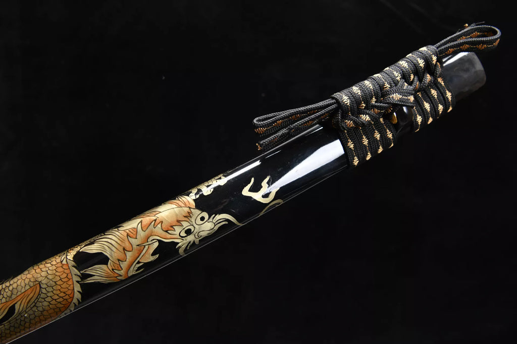 26-inch T10 Steel Sword - Maki-e Golden Dragon Sword