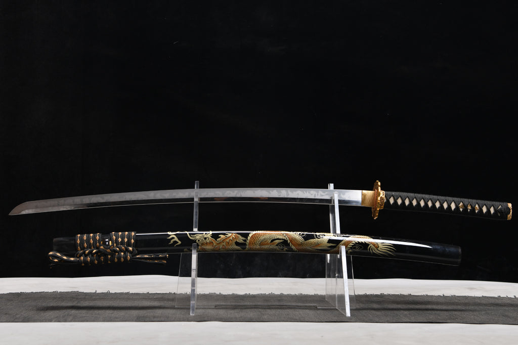 26-inch T10 Steel Sword - Maki-e Golden Dragon Sword