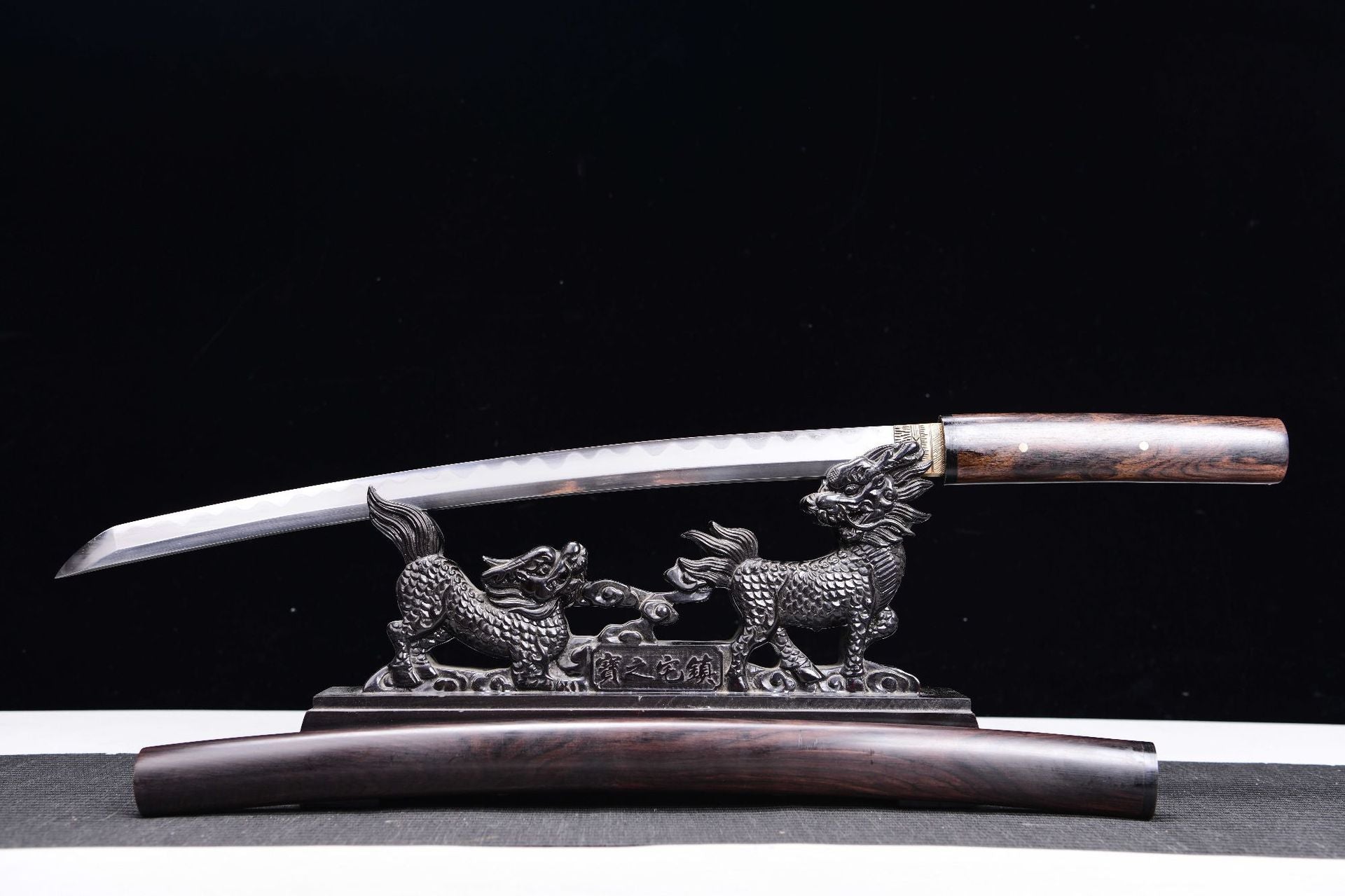 New model Special offer: Long 20-inch patterned steel burnt blade, top-quality ebony iAIkai - Dark Night