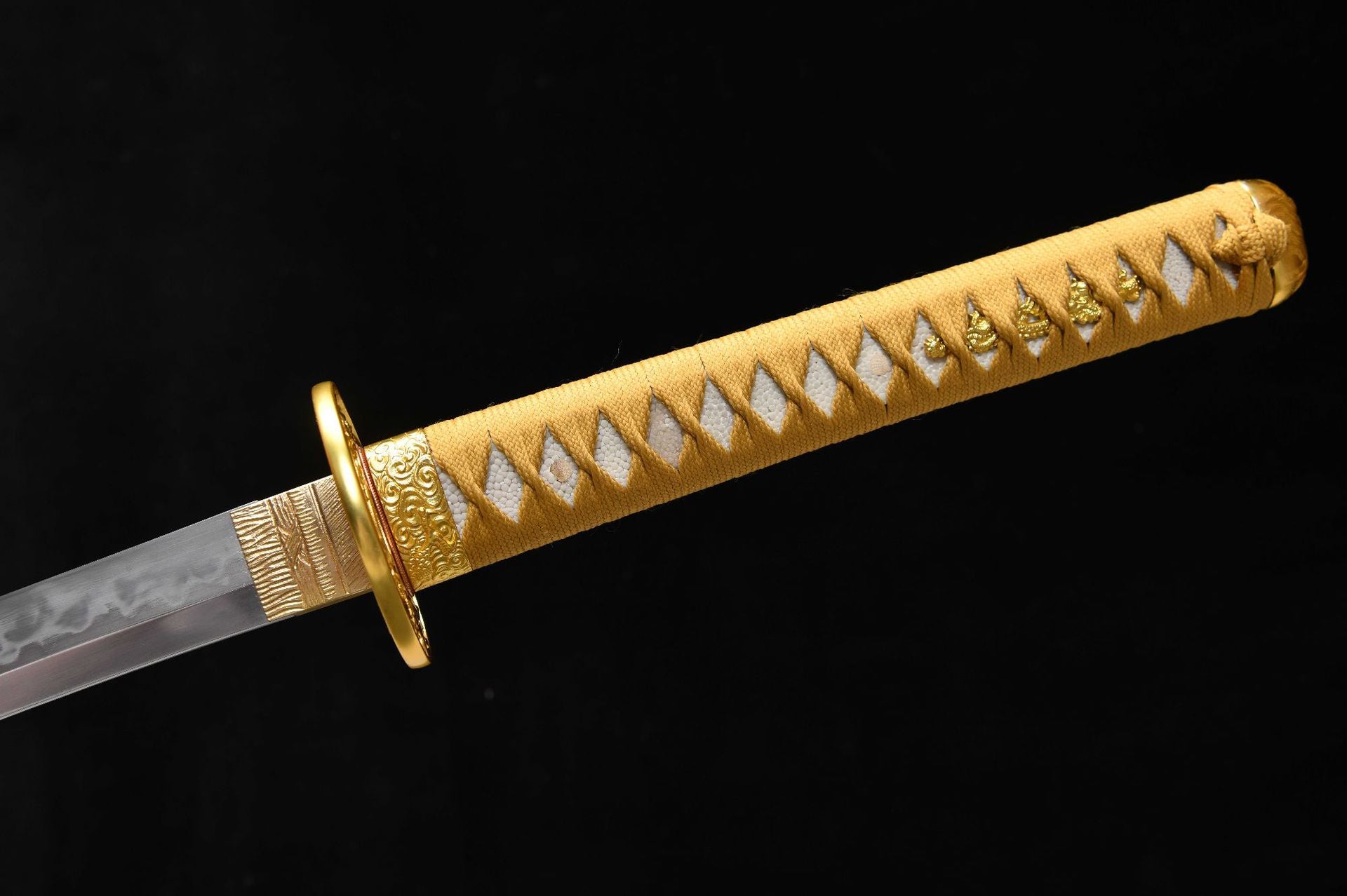 1060 New Handmade Long 26-inch Pure Copper Gold Mounted T10 Tingko Yaki Sanshiken Samurai Sword - Plum Blossom Ryuta Sword (Gold Plated)