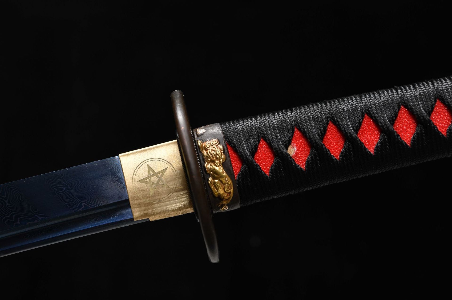 1180 New Handmade Long 26-inch Pure Copper Gilt Mounted Twisted Patterned Steel Samurai Sword - Lion Strike Sword