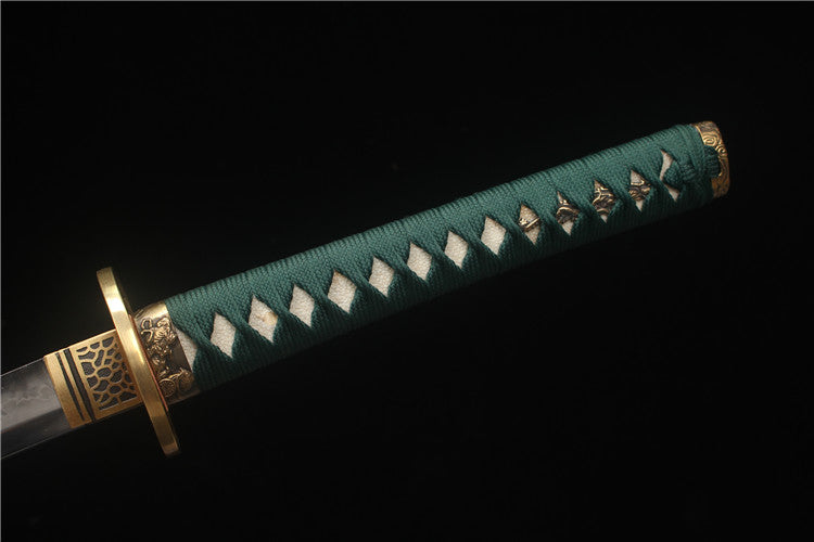 Finely carved brass antique-style solid wood hand-carved dragon sheath, T10 burning blade with flame pattern, Shangken samurai sword - Dragon Knight