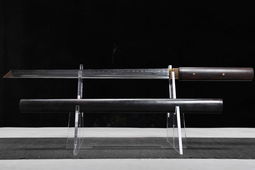 1100 New Handmade Long 20-inch Ebony T10 Steel Burnished Blade Vegetarian Tang Sword - Shadow Tang Knife