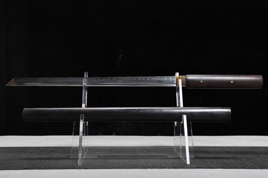 1100 New Handmade Long 20-inch Ebony T10 Steel Burnished Blade Vegetarian Tang Sword - Shadow Tang Knife
