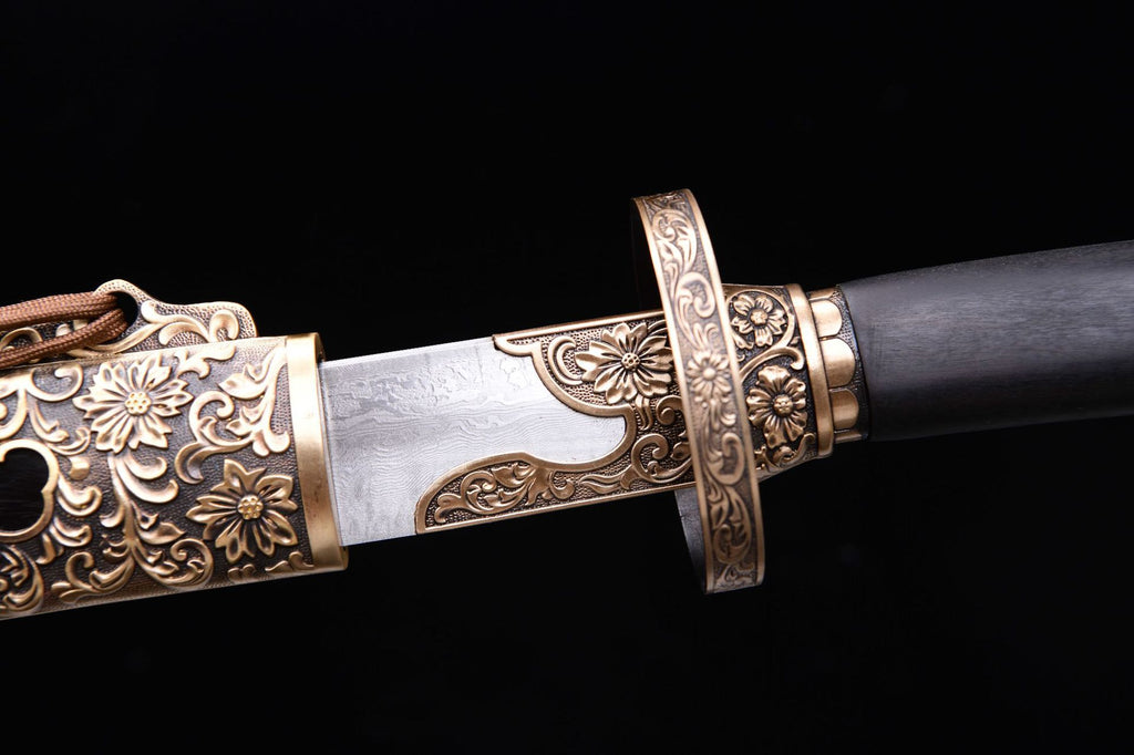 1260 Long 26-inch Patterned Steel Stone Washed Qing Knife Xiu Chun Knife - Jin Yi Wei Pei Blade Knife