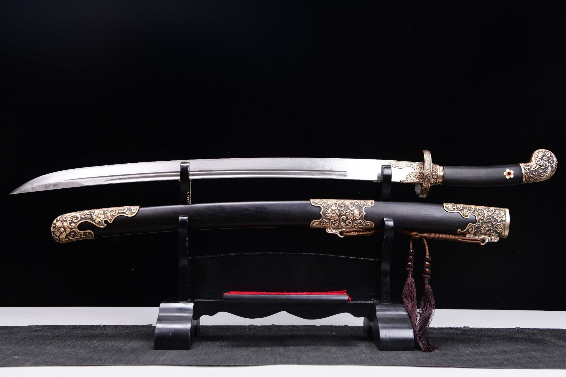 1260 Long 26-inch Patterned Steel Stone Washed Qing Knife Xiu Chun Knife - Jin Yi Wei Pei Blade Knife