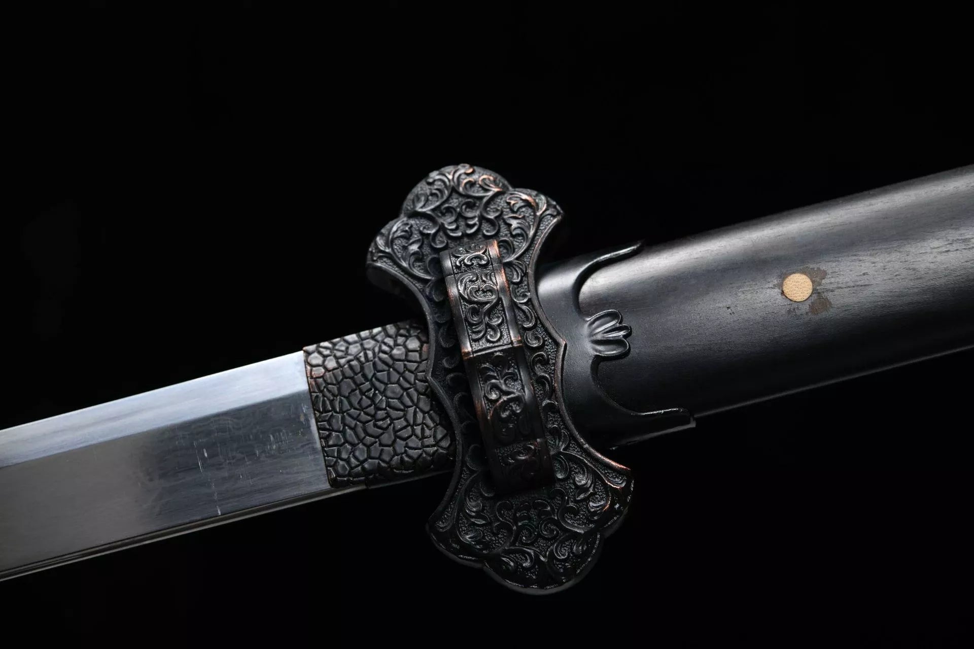 1060 New Handmade Long 26-inch Patterned Steel Burnished Edge Deluxe Blades Tang Sword - Ink Dragon Tang Sword