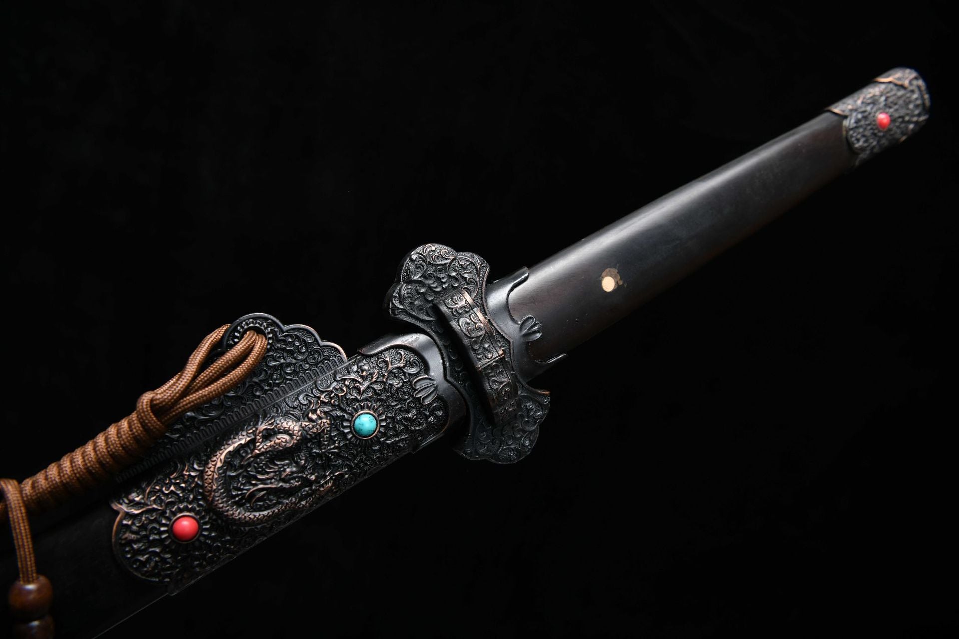 1060 New Handmade Long 26-inch Patterned Steel Burnished Edge Deluxe Blades Tang Sword - Ink Dragon Tang Sword