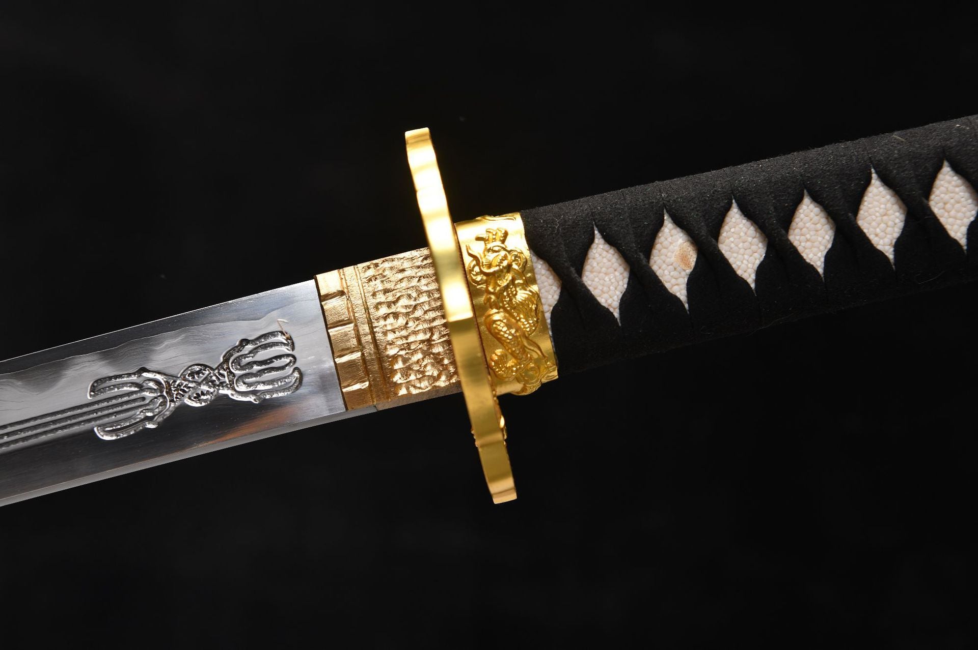New handcrafted long 26-inch pure copper gold-plated three-piece samurai sword - Blue Dragon Katana