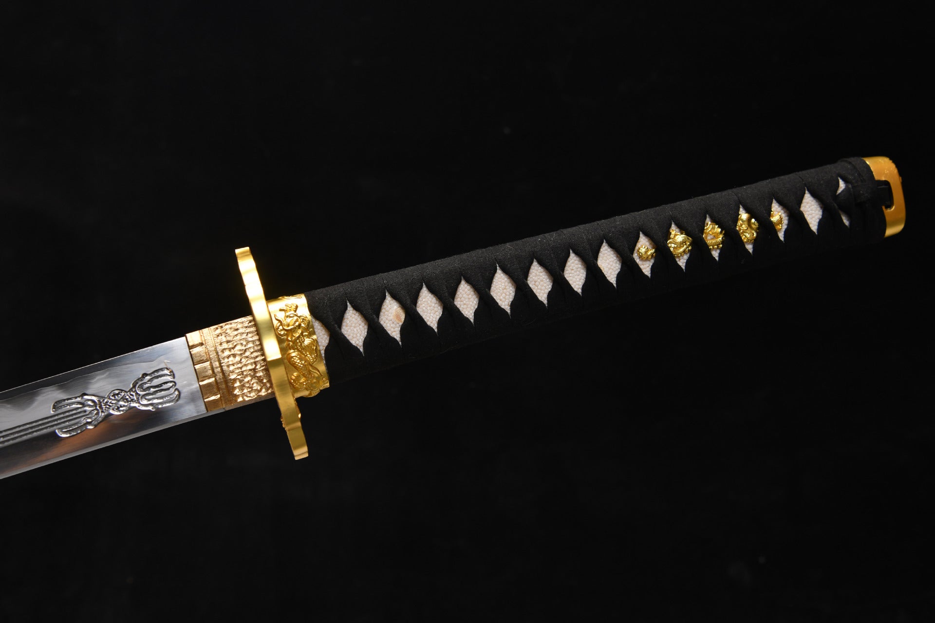 New handcrafted long 26-inch pure copper gold-plated three-piece samurai sword - Blue Dragon Katana