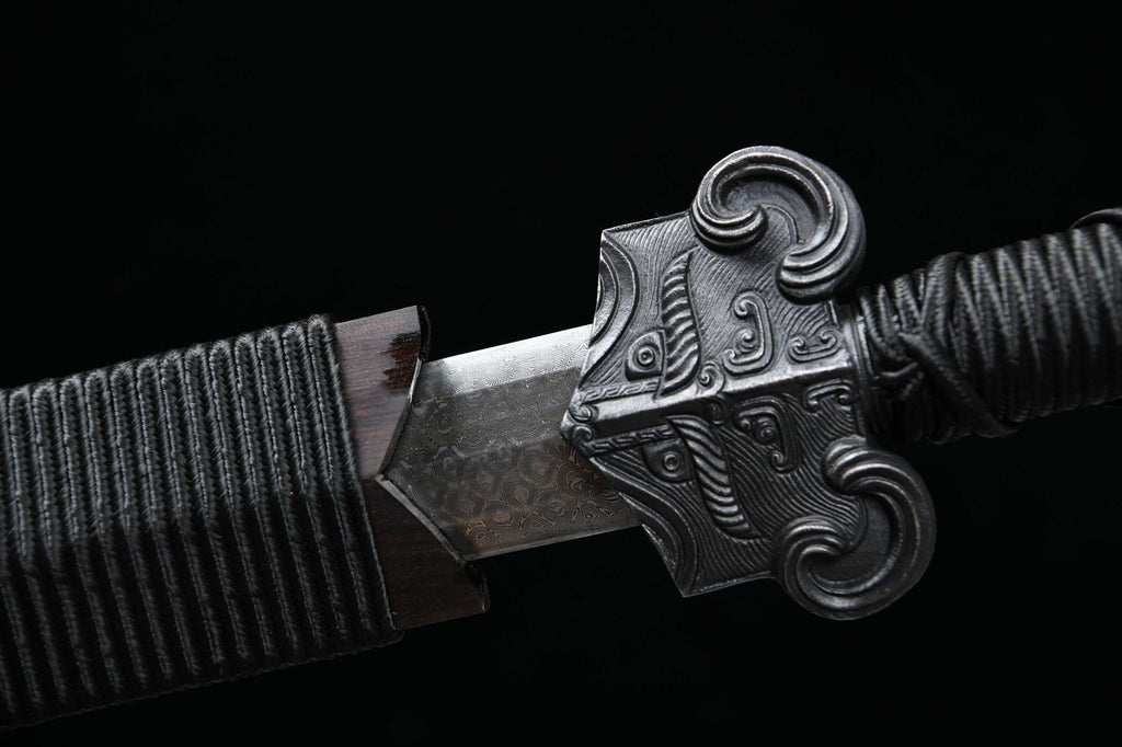 2180 New Handmade Long 28-inch Iron Mounted Han Sword with Dragon Scale Pattern - Sheep's Head Iron Sword