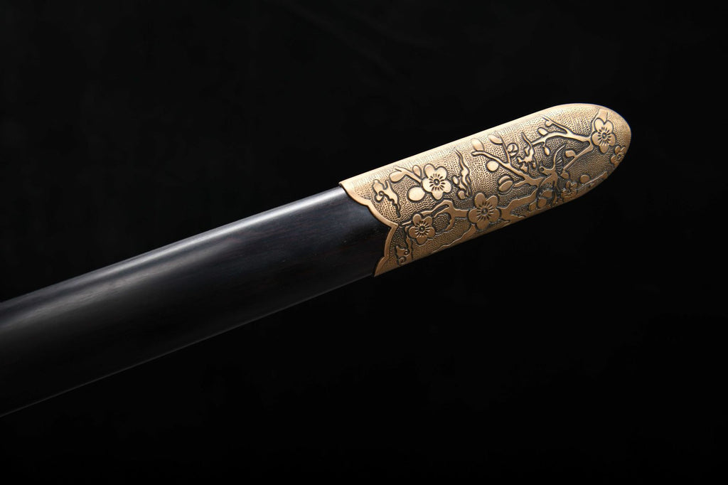 1200 New Handmade Long 28-inch Ebony Patterned Steel Clear Sword - Plum Blossom One-Handed Sword