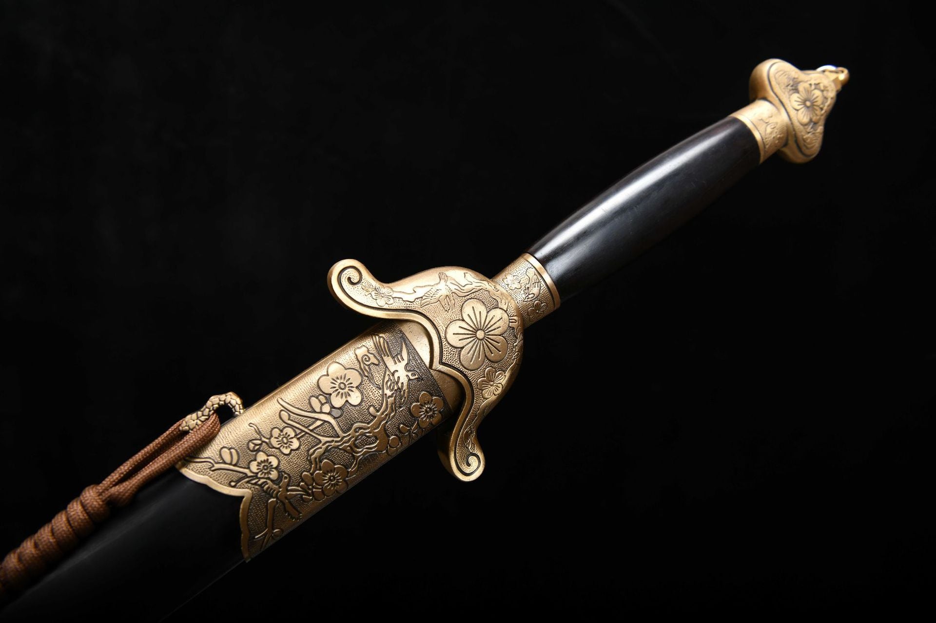 1200 New Handmade Long 28-inch Ebony Patterned Steel Clear Sword - Plum Blossom One-Handed Sword