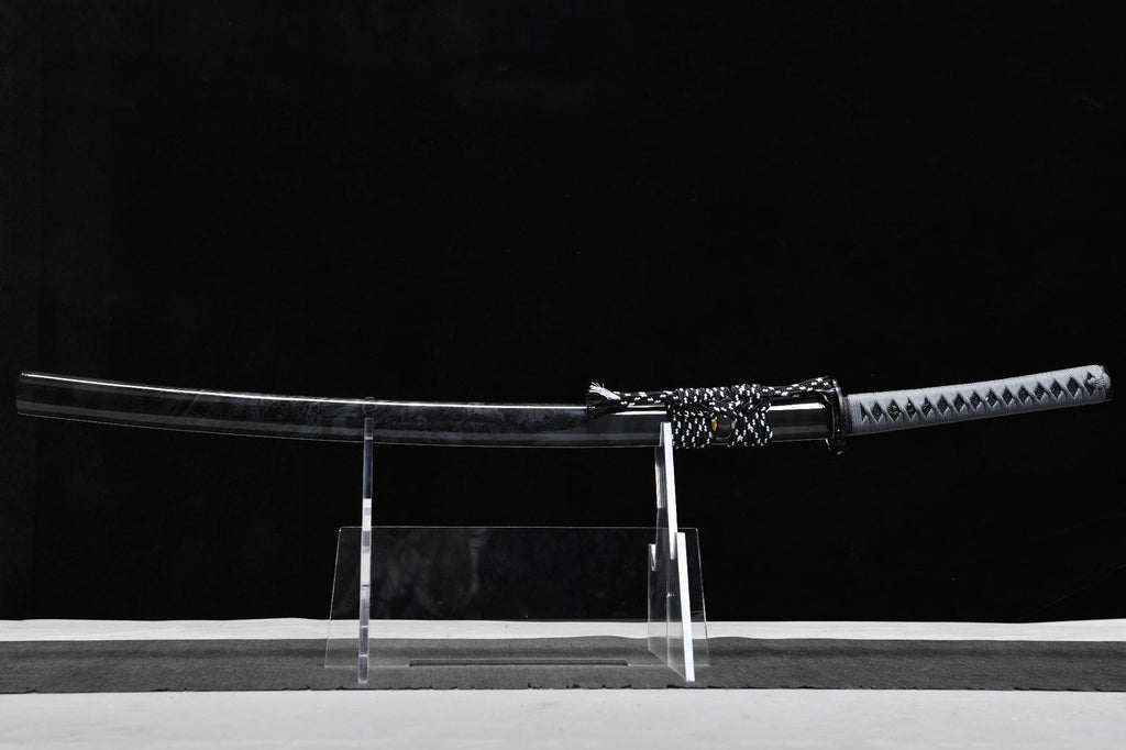 26-inch High Manganese Steel Blackened Katana - Sanskrit Uchiha (Manganese Steel Edition)