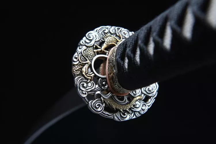 26-inch New Stonewashed Feather Patterned Steel Katana - Yulong