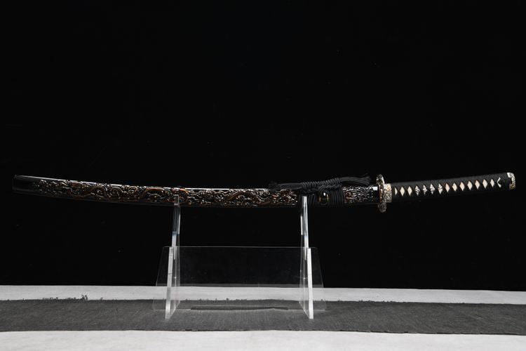 26-inch New Stonewashed Feather Patterned Steel Katana - Yulong