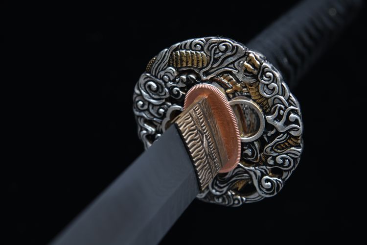 26-inch New Stonewashed Feather Patterned Steel Katana - Yulong