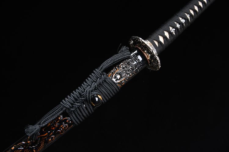 26-inch New Stonewashed Feather Patterned Steel Katana - Yulong