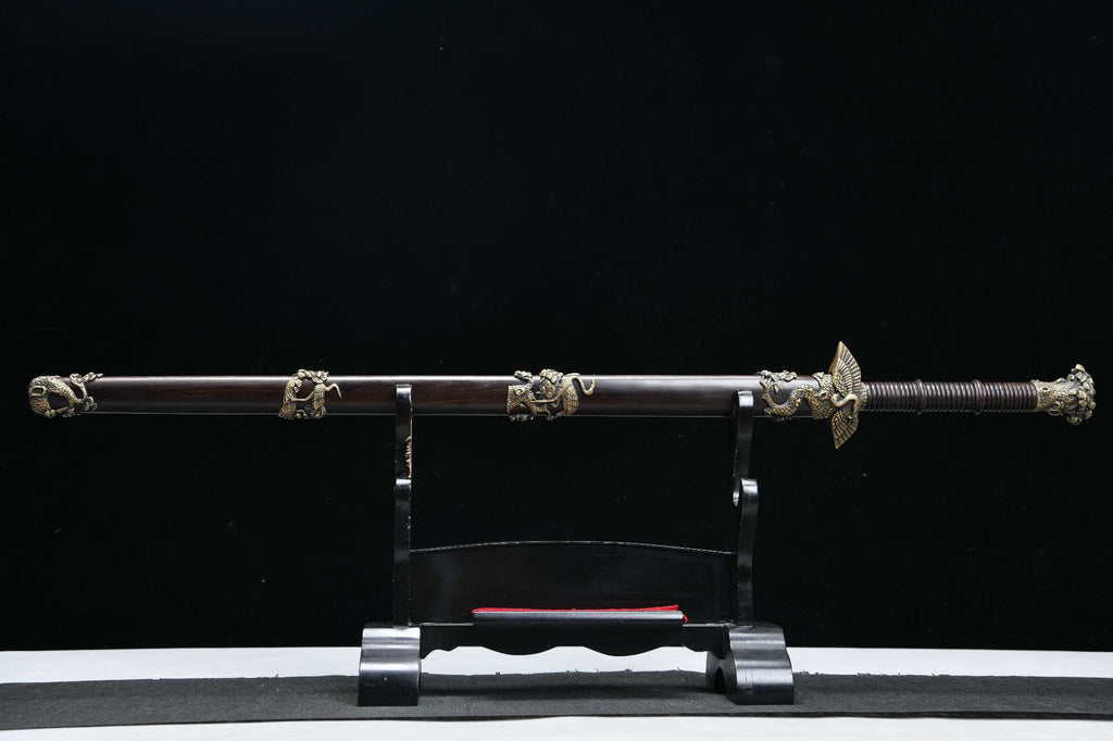 1700 New handmade Long 28 inch ebony ladder pattern Tang sword--Pine and Crane Evergreen Fukushou Sword