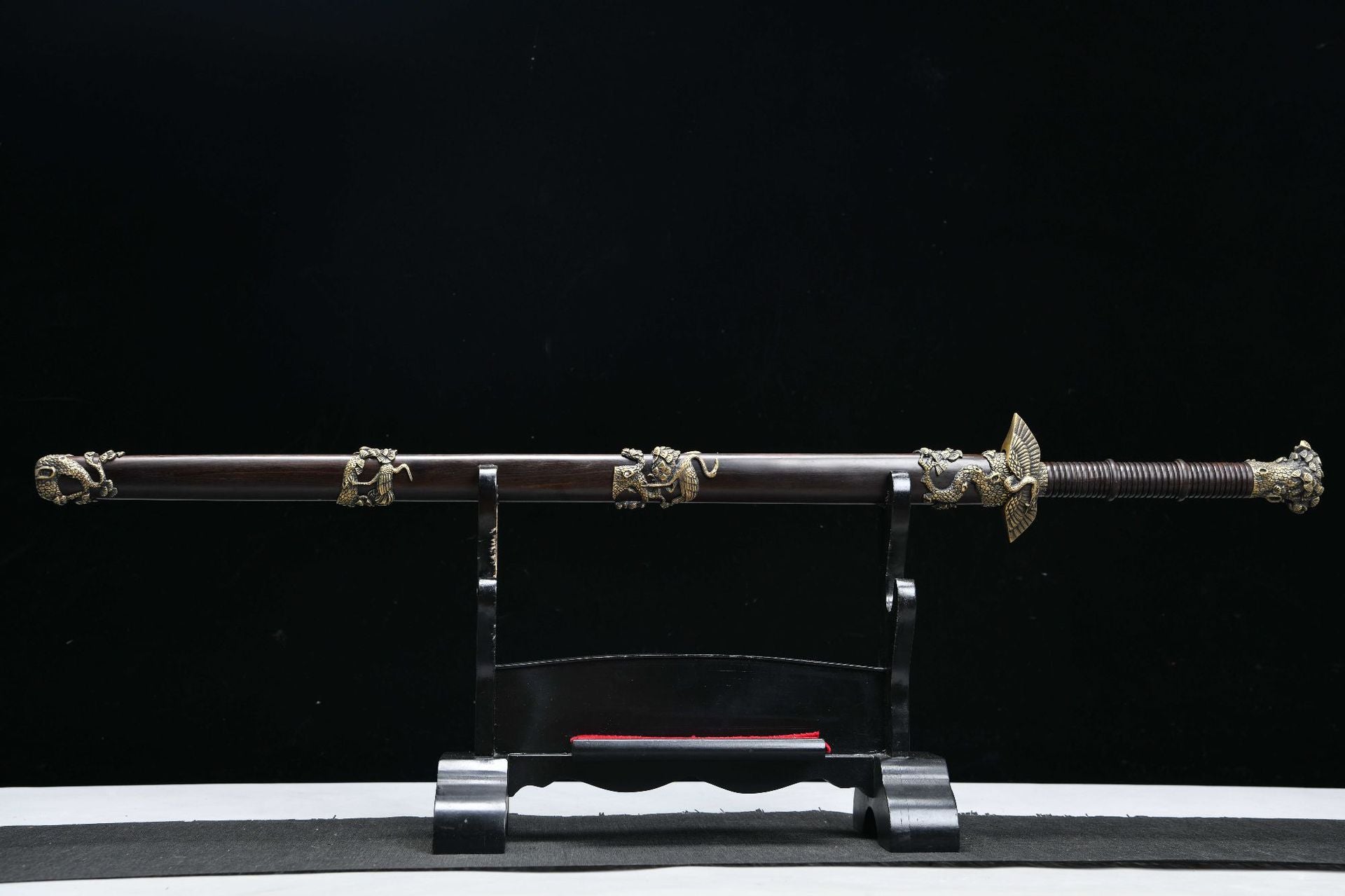 1700 New handmade Long 28 inch ebony ladder pattern Tang sword--Pine and Crane Evergreen Fukushou Sword