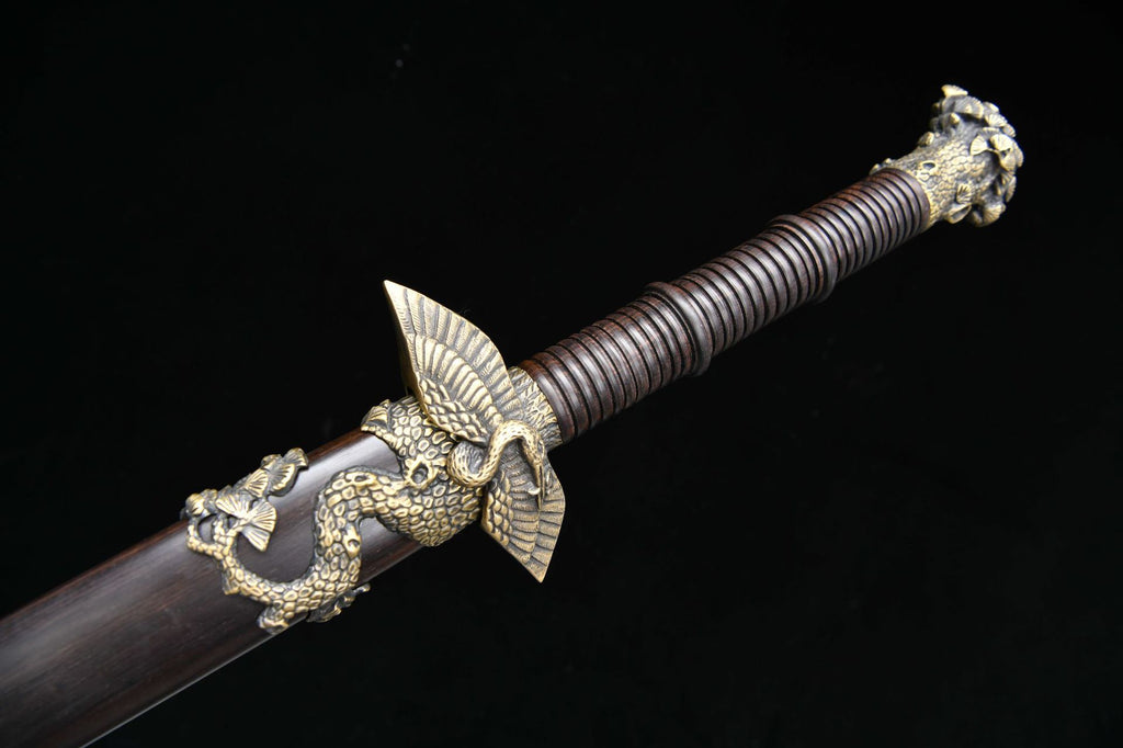 1700 New handmade Long 28 inch ebony ladder pattern Tang sword--Pine and Crane Evergreen Fukushou Sword