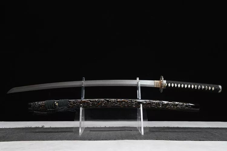 26-inch New Stonewashed Feather Patterned Steel Katana - Yulong