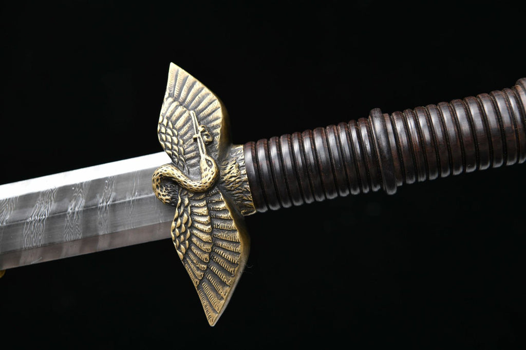 1700 New handmade Long 28 inch ebony ladder pattern Tang sword--Pine and Crane Evergreen Fukushou Sword