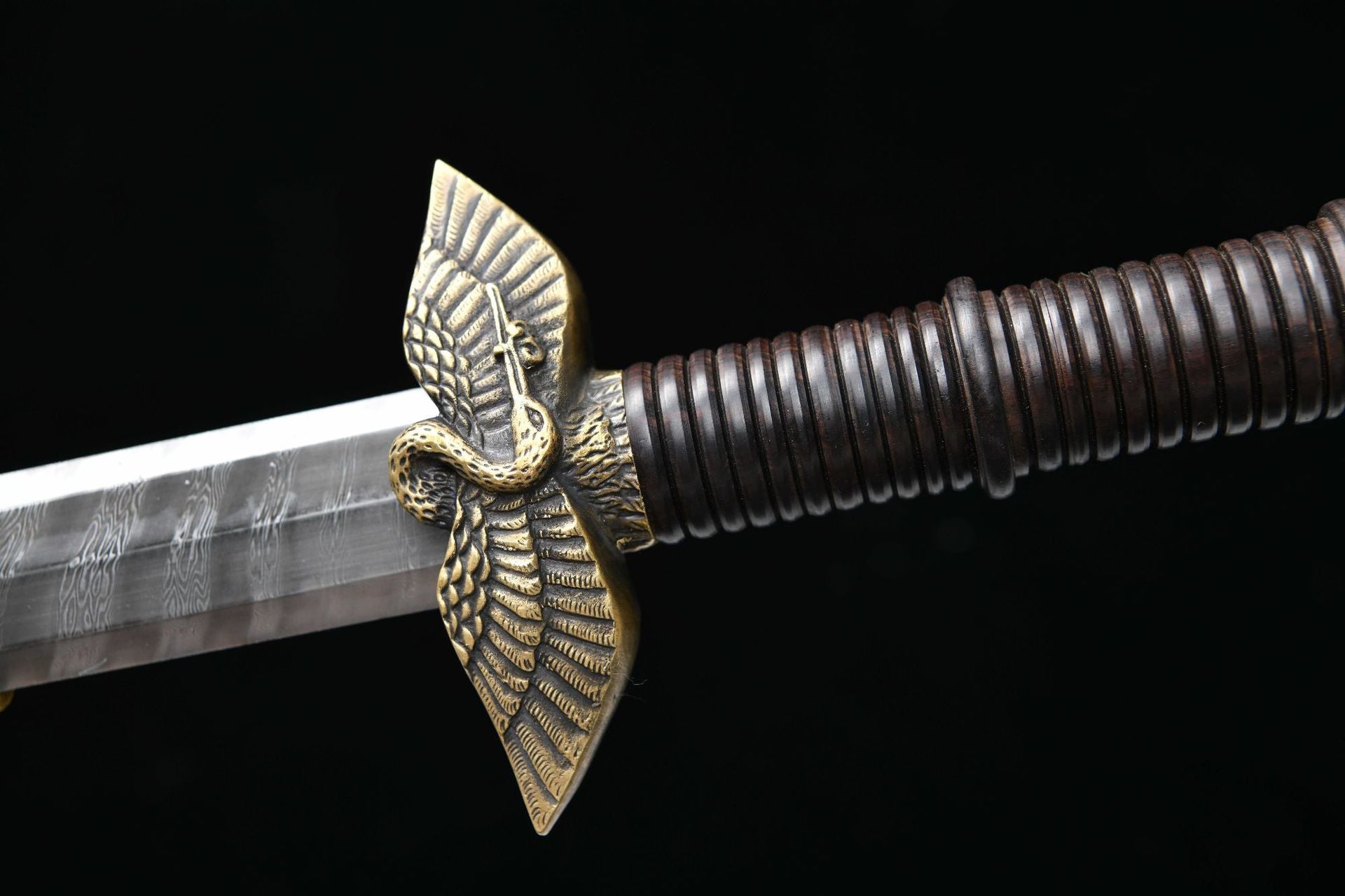 1700 New handmade Long 28 inch ebony ladder pattern Tang sword--Pine and Crane Evergreen Fukushou Sword