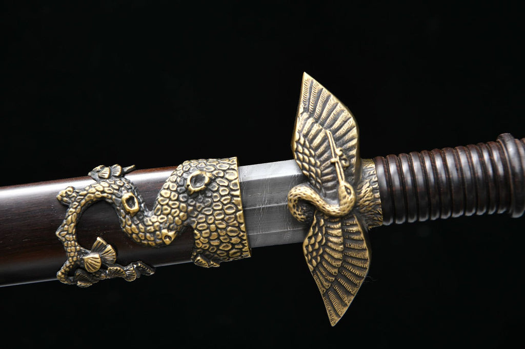 1700 New handmade Long 28 inch ebony ladder pattern Tang sword--Pine and Crane Evergreen Fukushou Sword