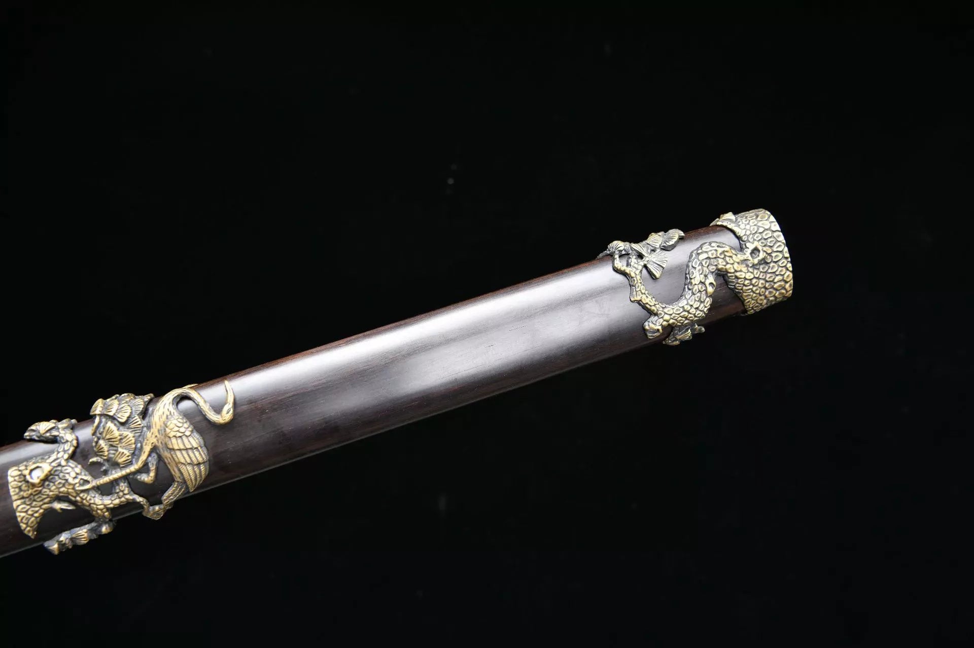 1700 New handmade Long 28 inch ebony ladder pattern Tang sword--Pine and Crane Evergreen Fukushou Sword