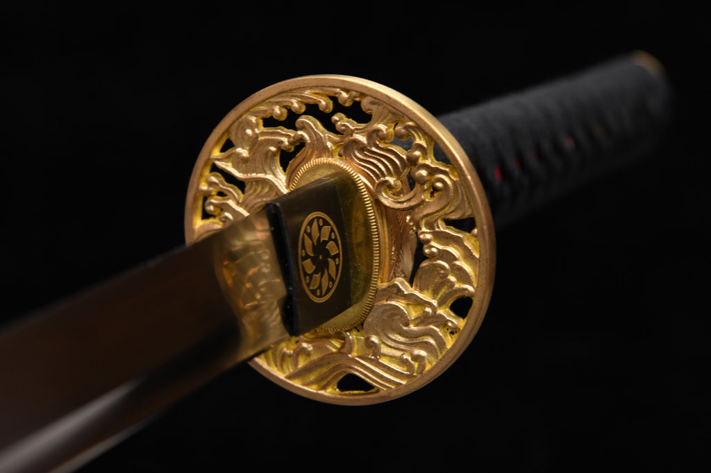 26-inch High-Manganese Steel Katana with Pure Copper Frame - Openwork Wave-Carved Katana