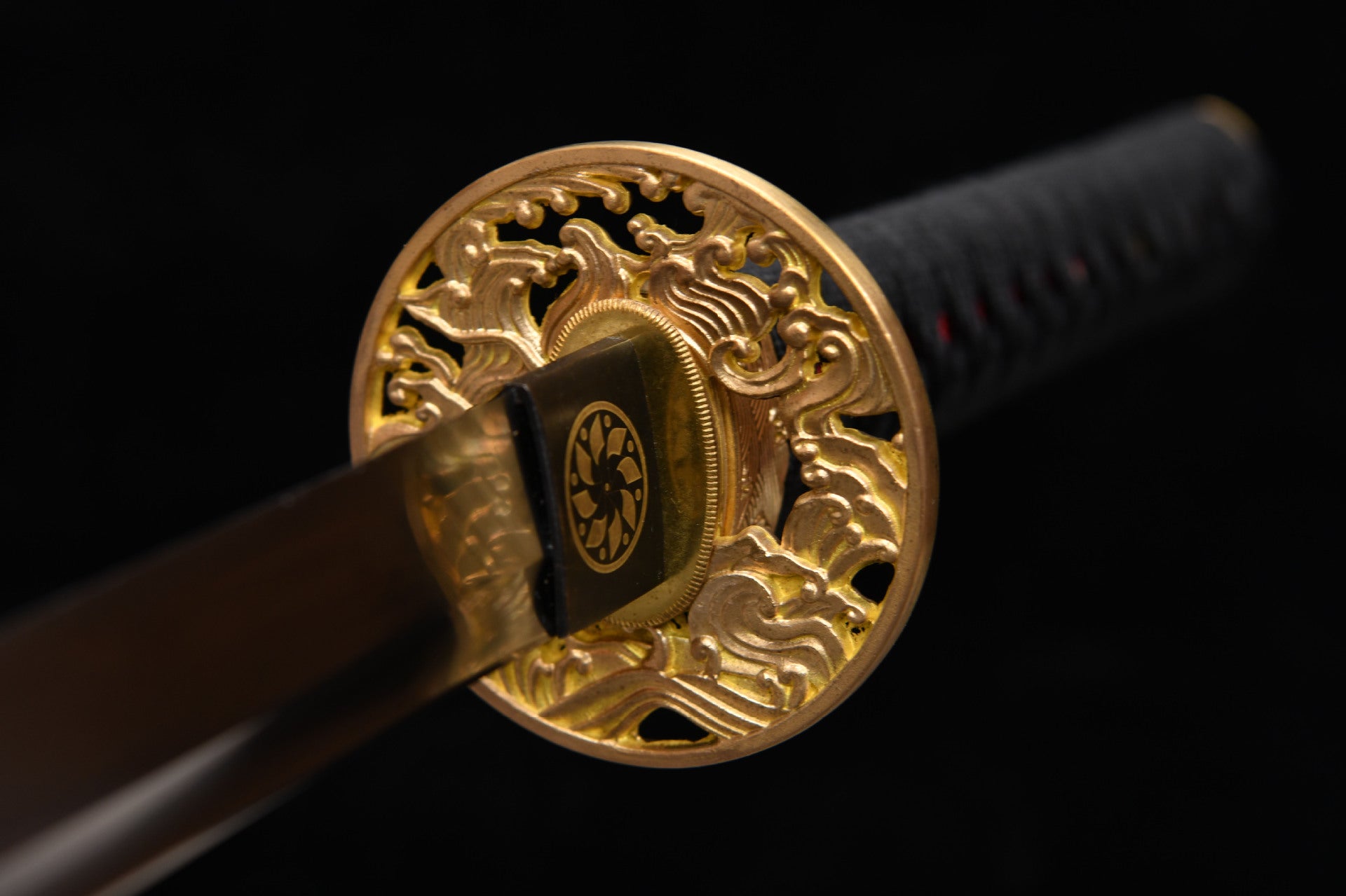26-inch High-Manganese Steel Katana with Pure Copper Frame - Openwork Wave-Carved Katana