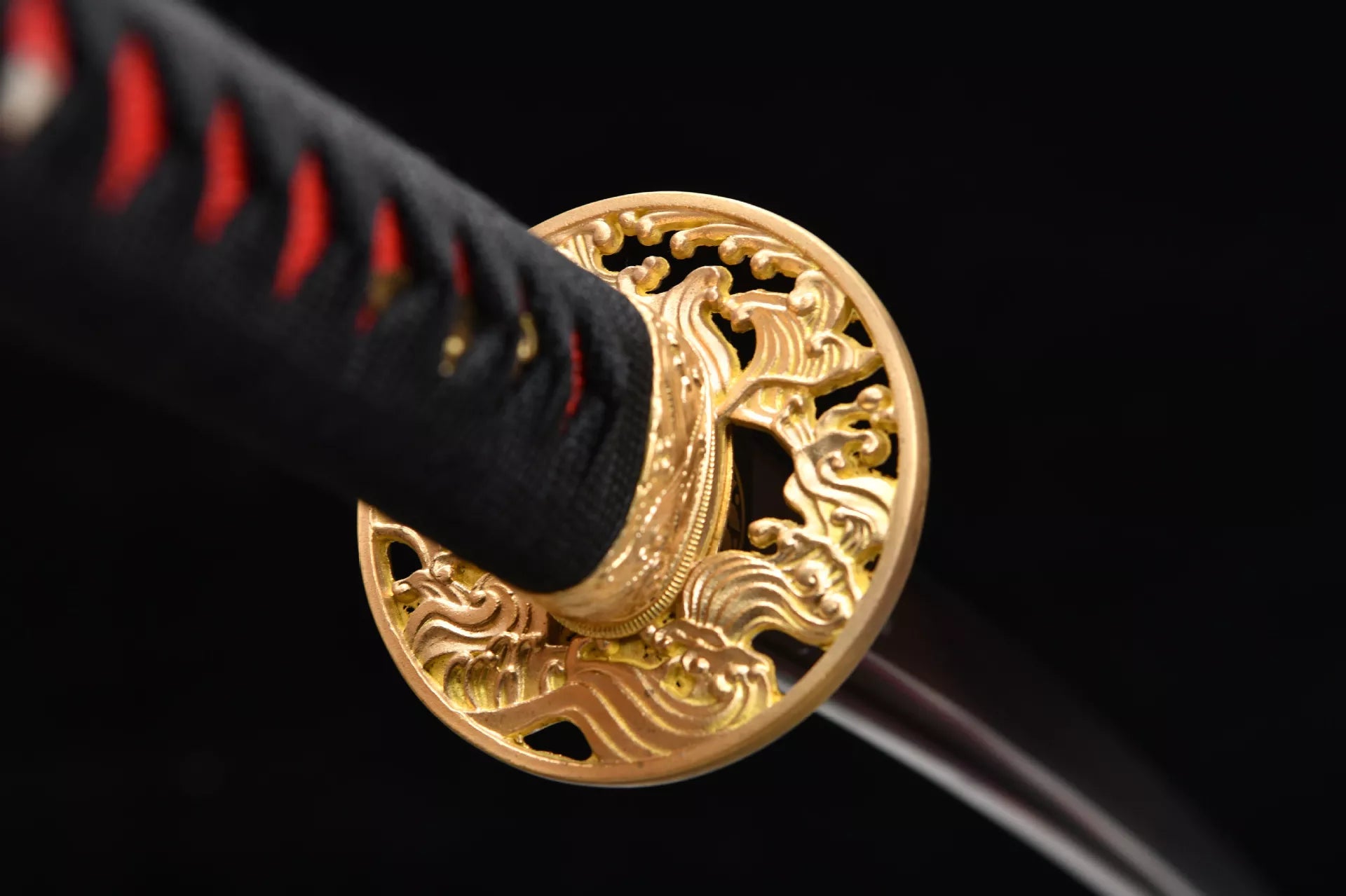 26-inch High-Manganese Steel Katana with Pure Copper Frame - Openwork Wave-Carved Katana