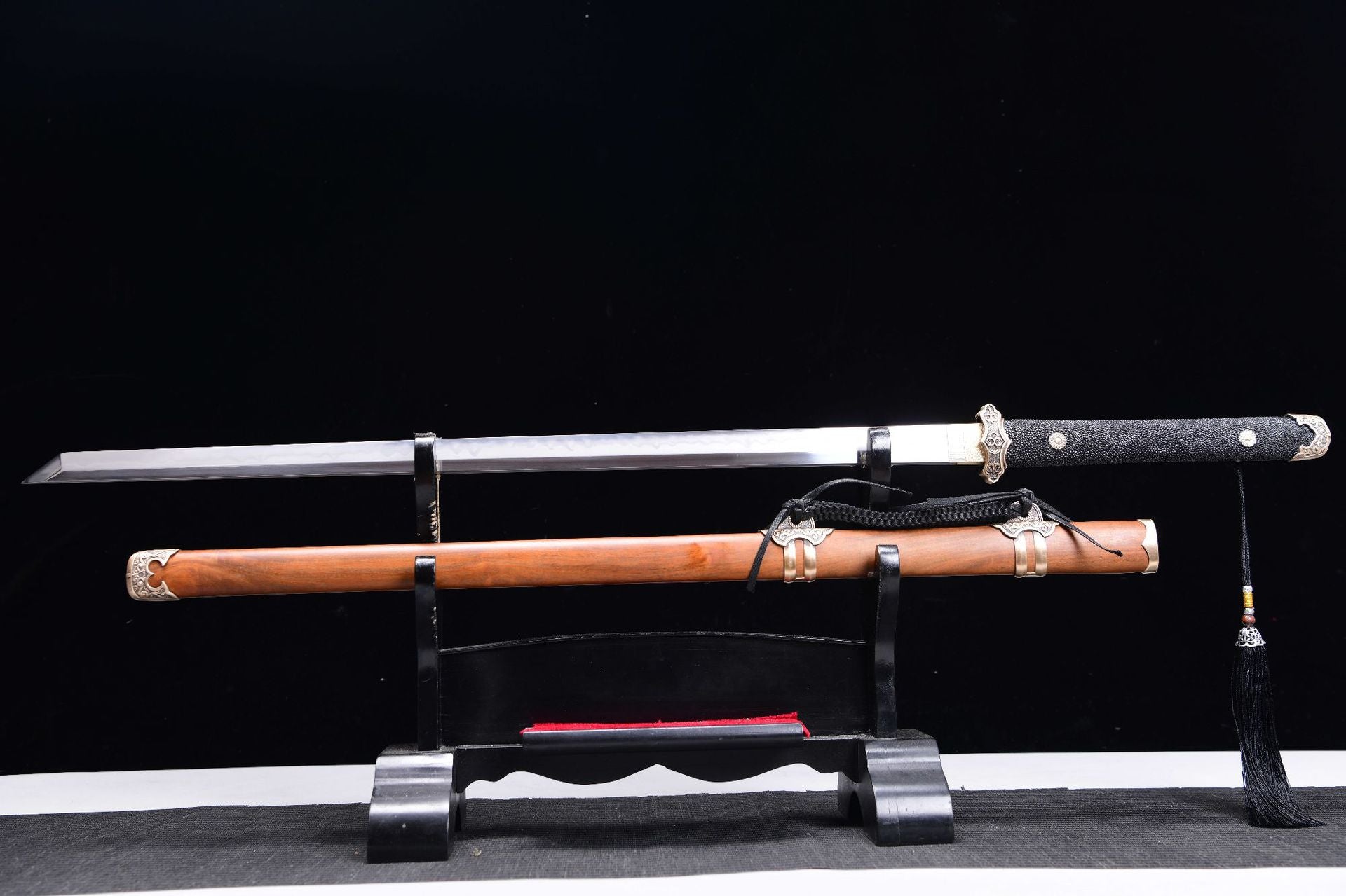 1300 New Special Long 26" T10 Burnished Blade Sharpened Tang Horizontal Knife - Small Tang Knife (Fish Skin Handle Version)