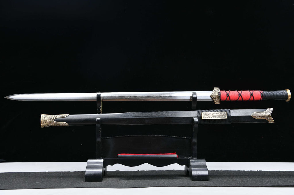 1300 New Handmade Long 28-inch Copper Mounted Patterned Steel Burnt Edge Han Sword - True Wuhan Sword