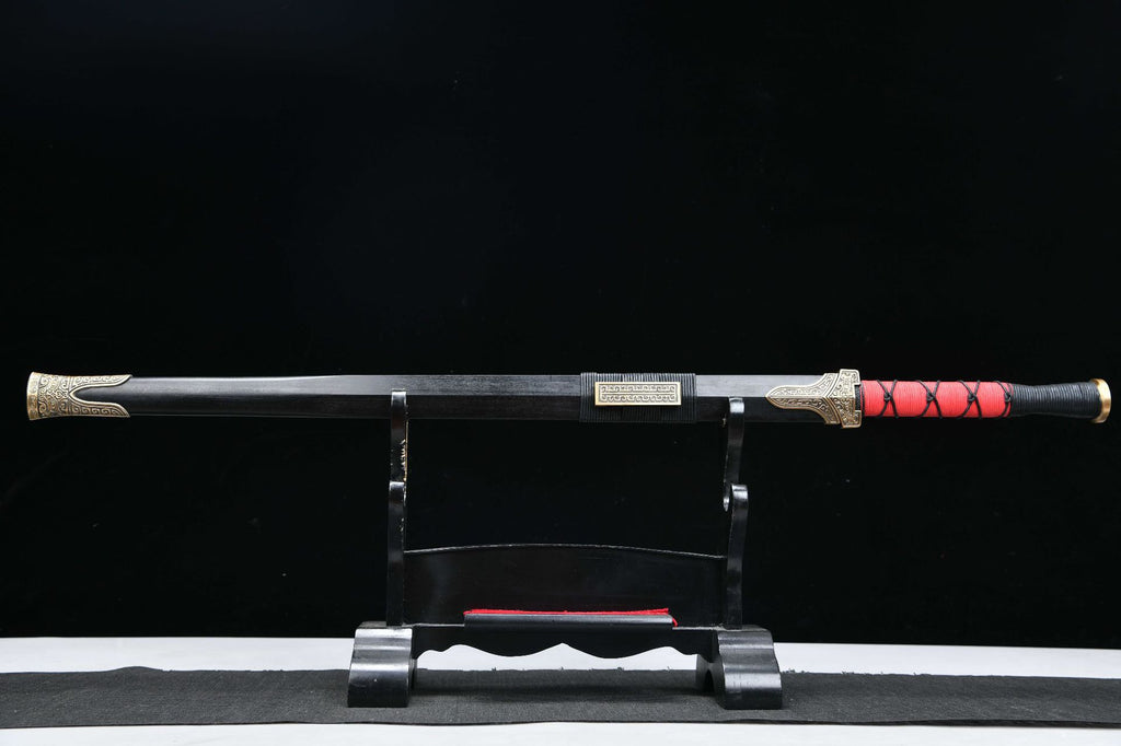 1300 New Handmade Long 28-inch Copper Mounted Patterned Steel Burnt Edge Han Sword - True Wuhan Sword