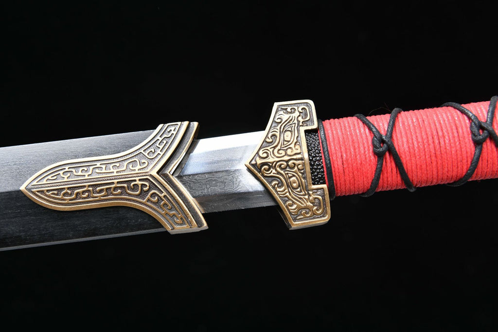 1300 New Handmade Long 28-inch Copper Mounted Patterned Steel Burnt Edge Han Sword - True Wuhan Sword