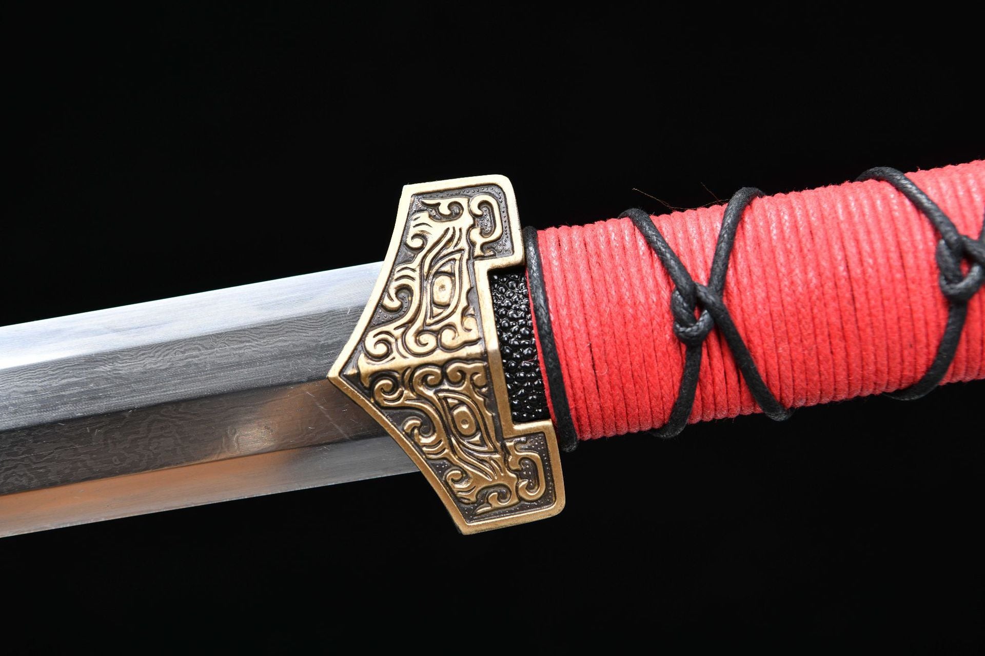 1300 New Handmade Long 28-inch Copper Mounted Patterned Steel Burnt Edge Han Sword - True Wuhan Sword