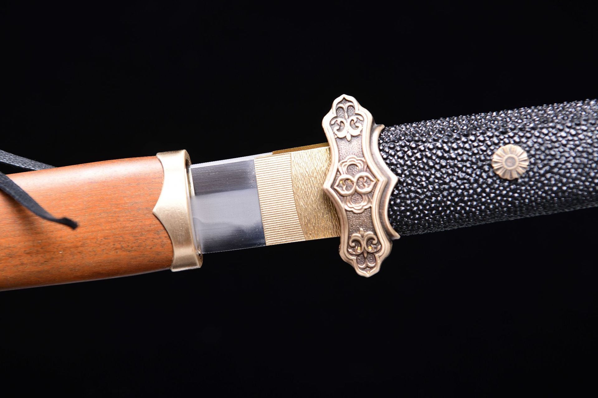 1300 New Special Long 26" T10 Burnished Blade Sharpened Tang Horizontal Knife - Small Tang Knife (Fish Skin Handle Version)