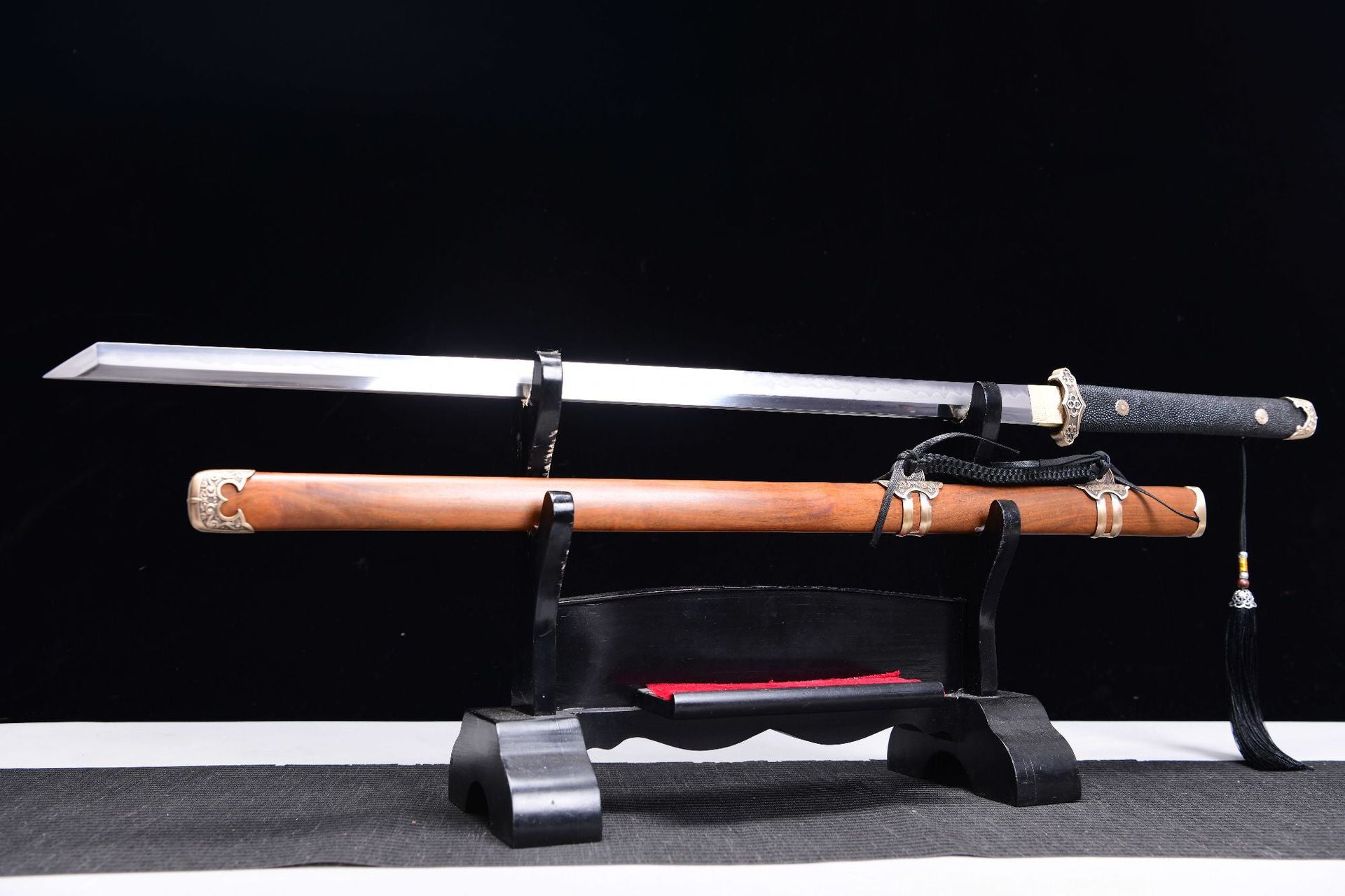 1300 New Special Long 26" T10 Burnished Blade Sharpened Tang Horizontal Knife - Small Tang Knife (Fish Skin Handle Version)